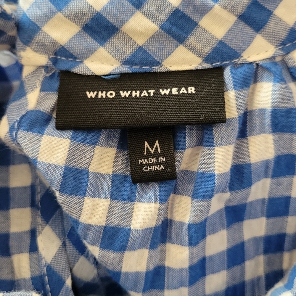 Blue Gingham Ruffle Sleeve Midi Dress M - Picture 6 of 9